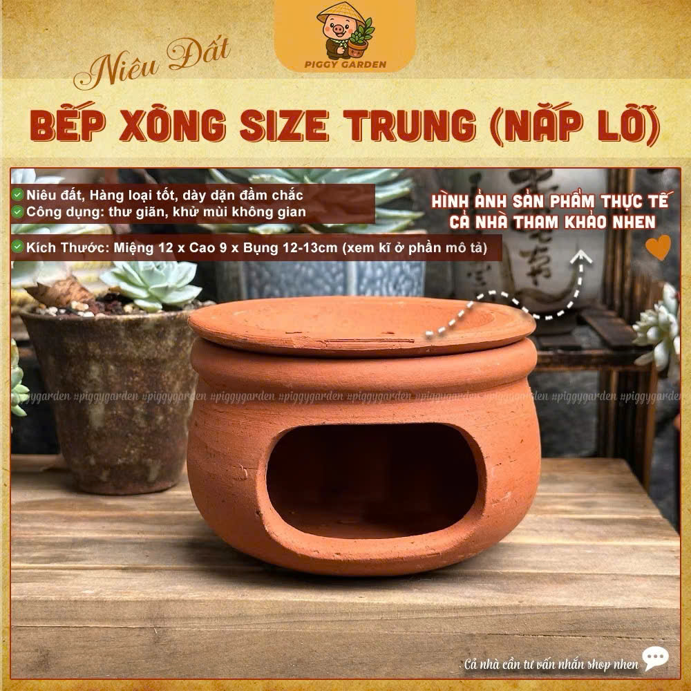Bếp xông thảo mộc đất nung nắp rời niêu xông bồ kết size nhiều size