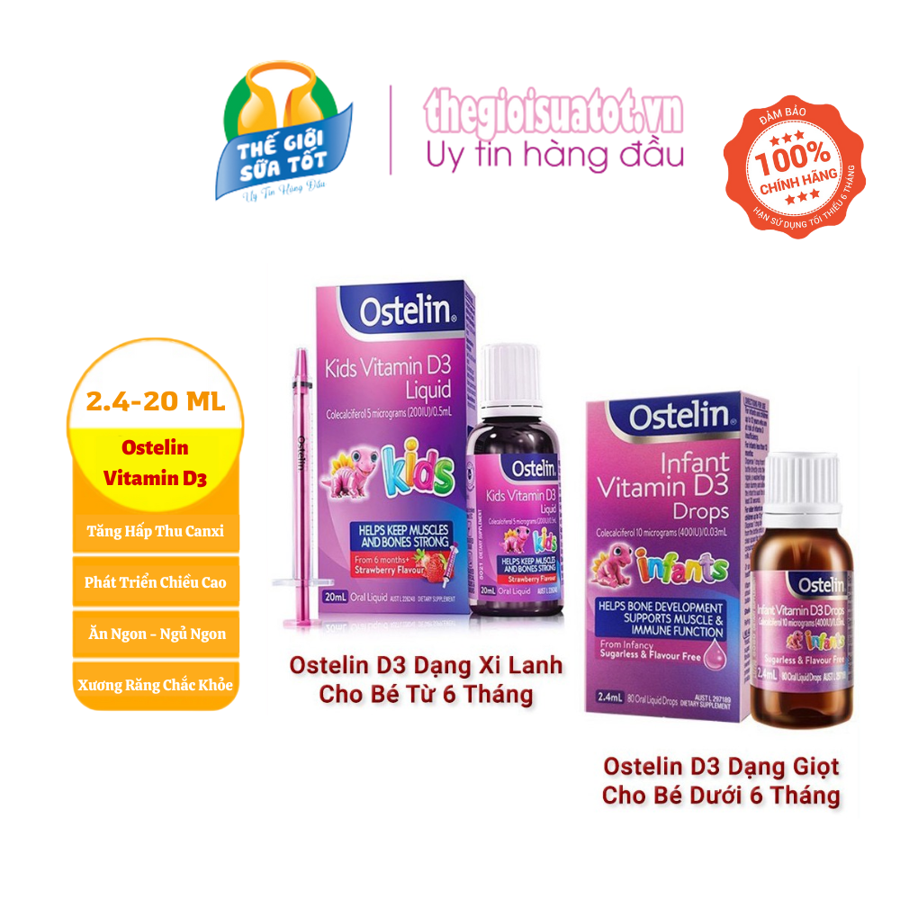 Ostelin Kids Vitamin D3 Liquid 20ml và Ostelin Infant Vitamin D3 Drop 24ml Úc Giúp Bé Tăng Cường Hấp Thu Canxi Tăng Chiều Cao thegioisuatot