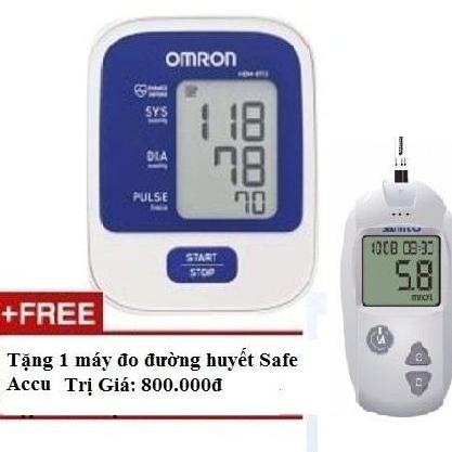 Máy Đo Huyết Áp Bắp Tay Omron Hem - 8712 (Trắng Phối Xanh) + Tặng Máy Đo Đường Huyết Safe - Accu + 1 Hộp Téc Thử Đường Huyết 50 Que + Kim