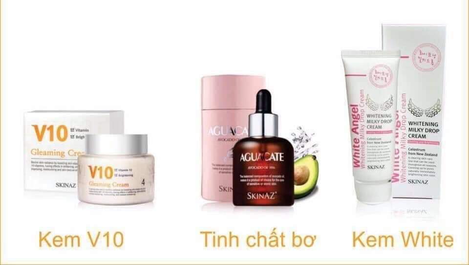 [Hcm]2. [Combo] Tinh Chất Bơ Kem V10 Và Kem White Angel Skinaz - Bộ 3 Sản Phẩm Dưỡng Trắng Da Cao Cấp Skinaz