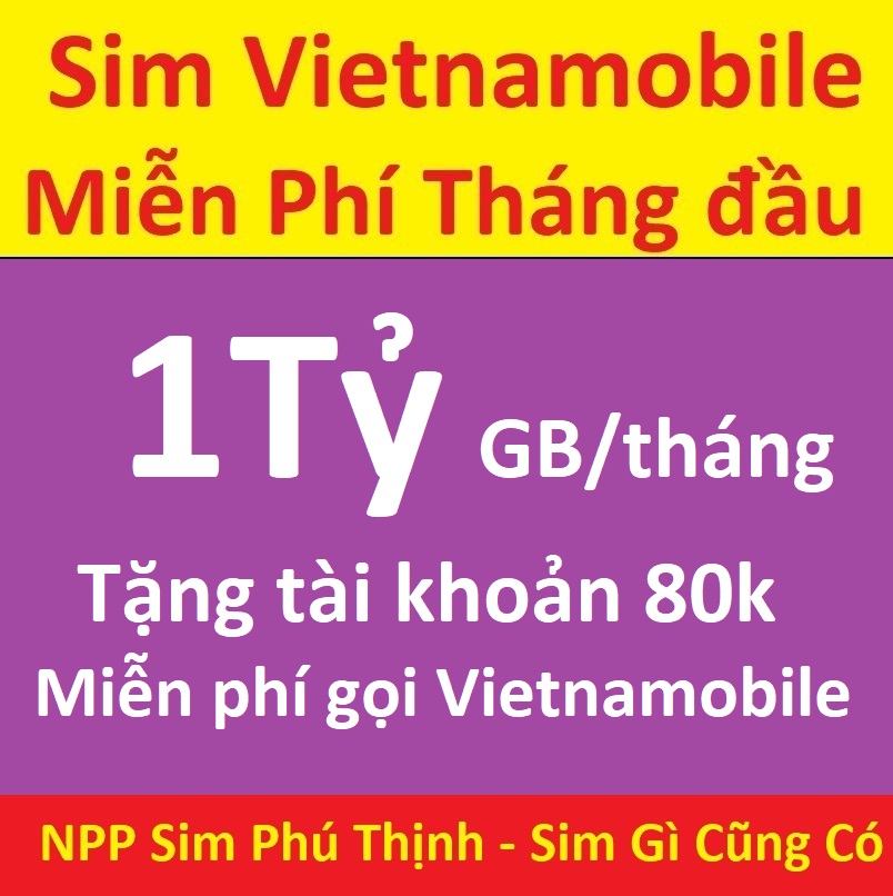 Sim data Vietnamobile tặng 3.000Gb/tháng + tk 80.000đ Miễn phí tháng chưa kích hoạt