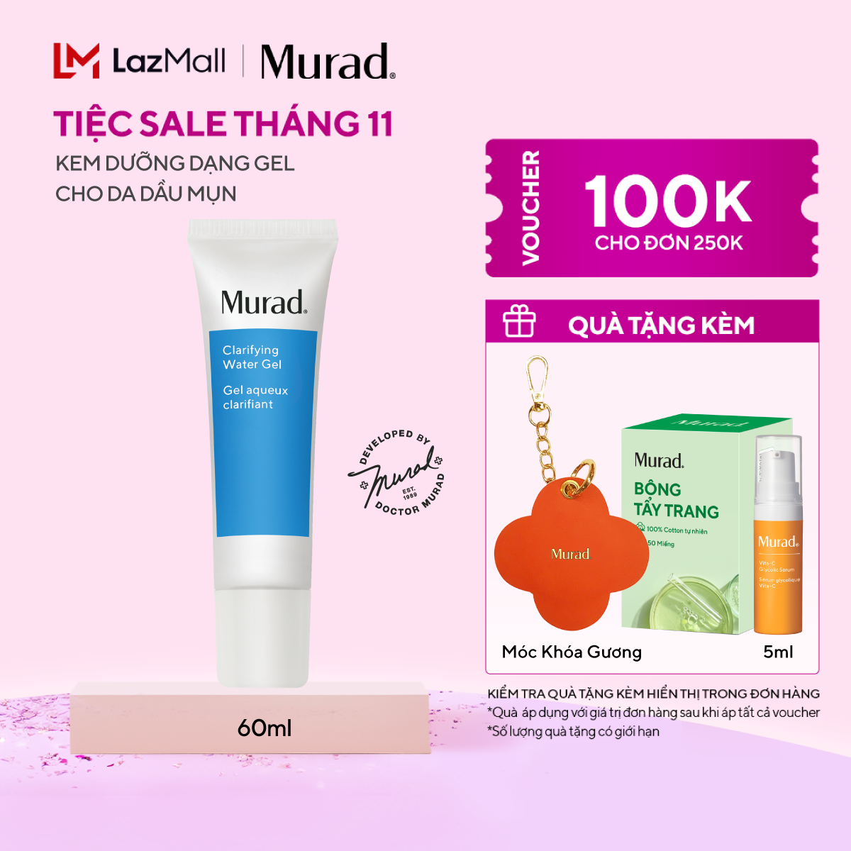 Gel nước dưỡng ẩm không chứa dầu MURAD Clarifying Oil Free Water Gel 60ml