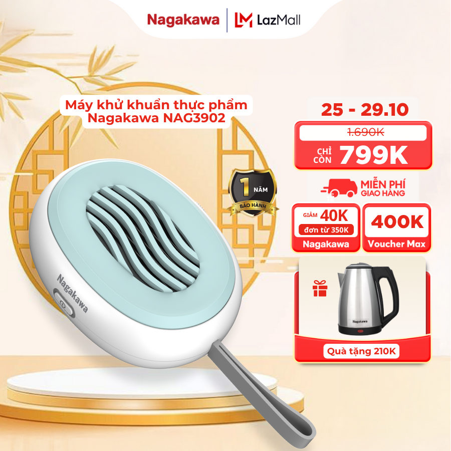 Máy khử khuẩn thực phẩm cầm tay Nagakawa NAG39-02 công nghệ Hydroxyl công nghệ IPX7 chống nước bảo v