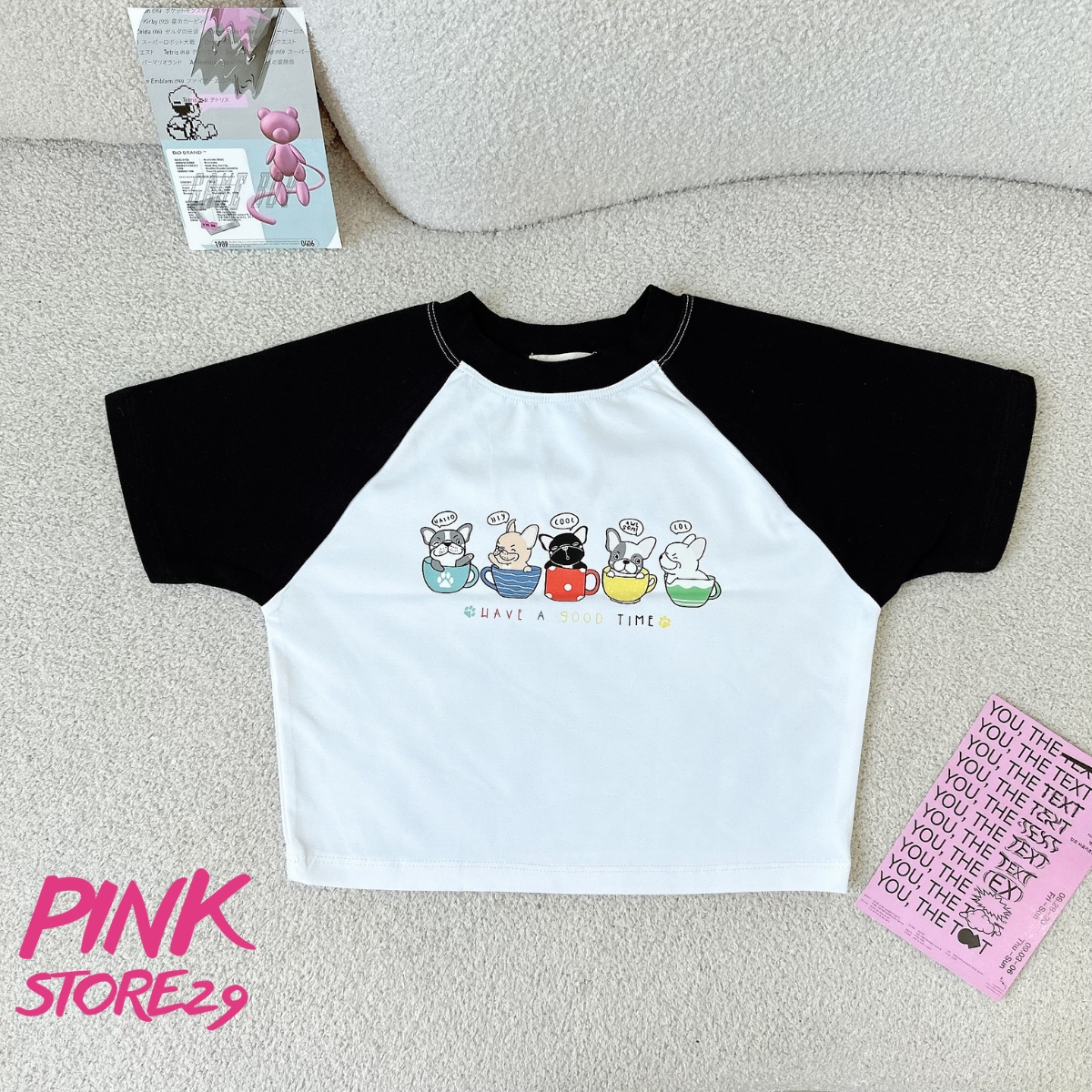 Áo Croptop Tay Raglan PINKSTORE29 In Hình Icon Chibi Dễ Thương A5964