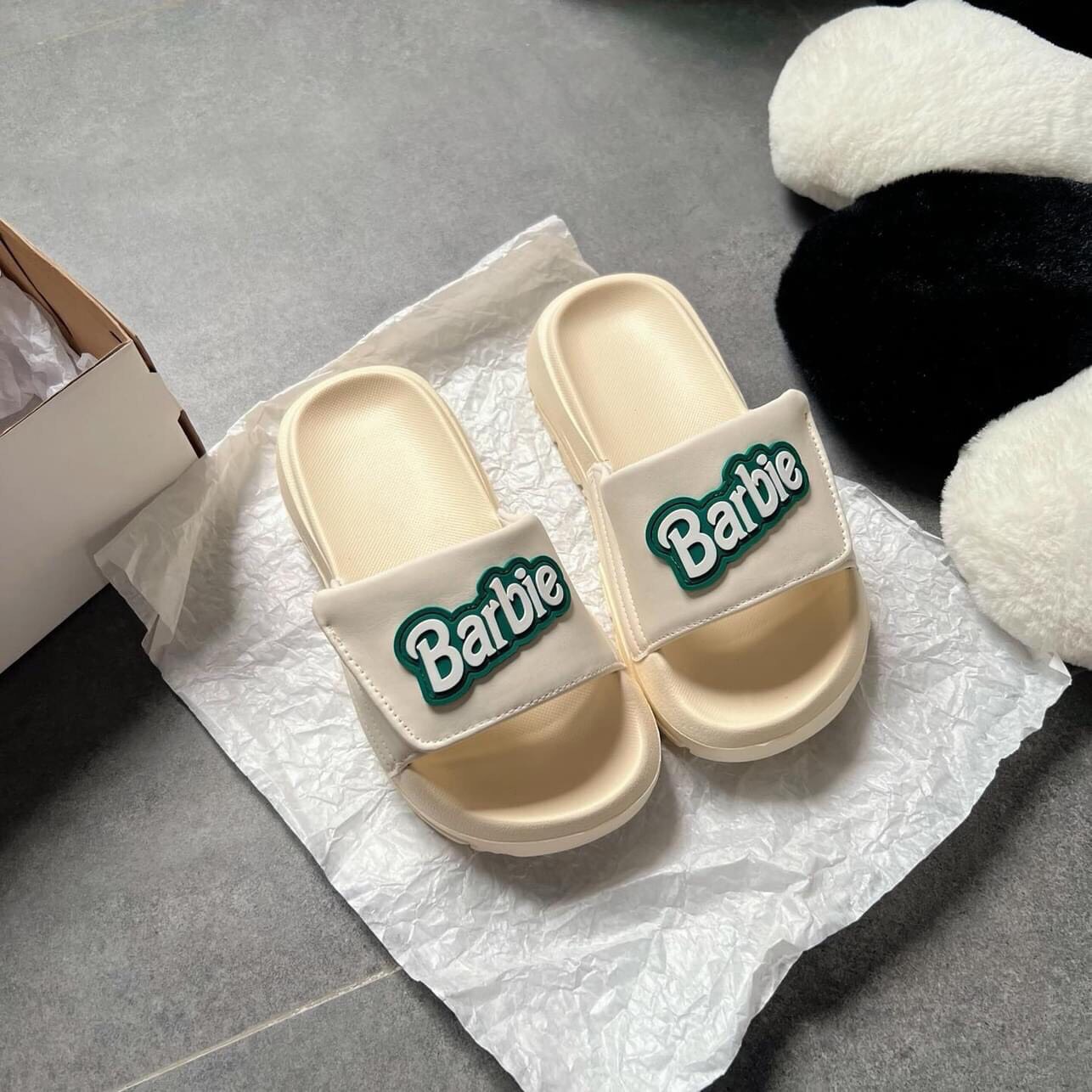 HOÀN TIỀN 15% - Dép quai ngang đế cao Lifework  barbie TẶNG VỚ Cao Cấp nam nữ quai dán màu Trắng - H