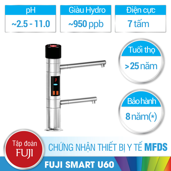 Máy Lọc Nước Ion Kiềm Fuji Smart U60 HC - Âm Bồn, Nhật Bản, 380x155x300mm