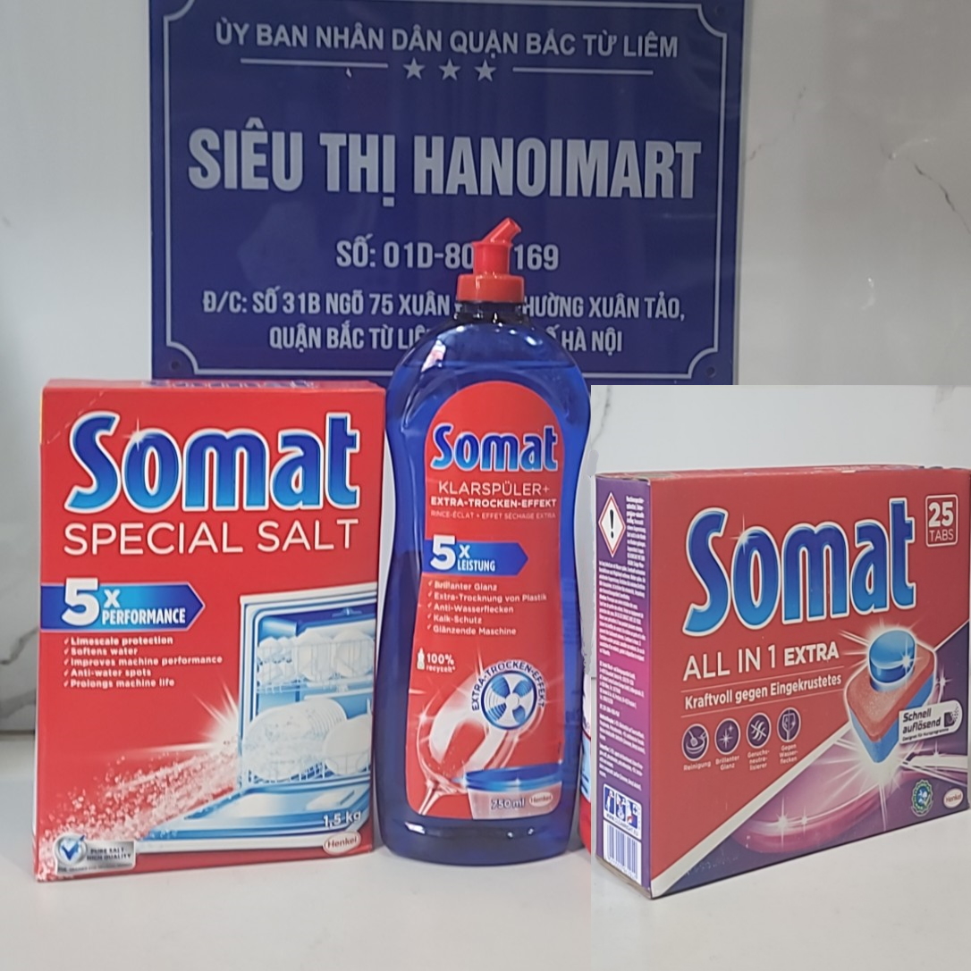 Combo Viên rửa bát Somat 100 viên hoặc Muối rửa bát somat 1.5kg hoặc Nước làm bóng somat 750ml viens