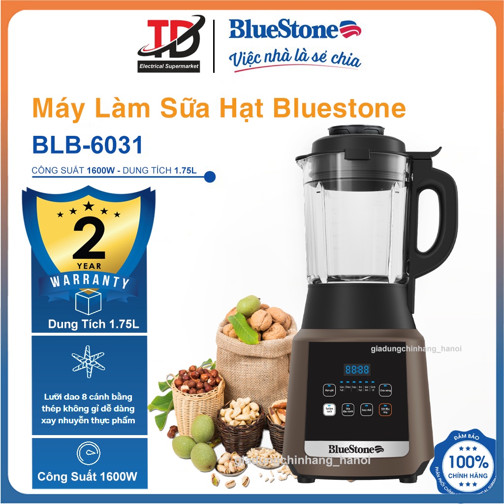 Máy Làm Sữa Hạt Đa Năng Bluestone BLB-6031 Cối Thủy Tinh Borosilicate 1.75L - Lưỡi Dao 8 Cánh 1600W