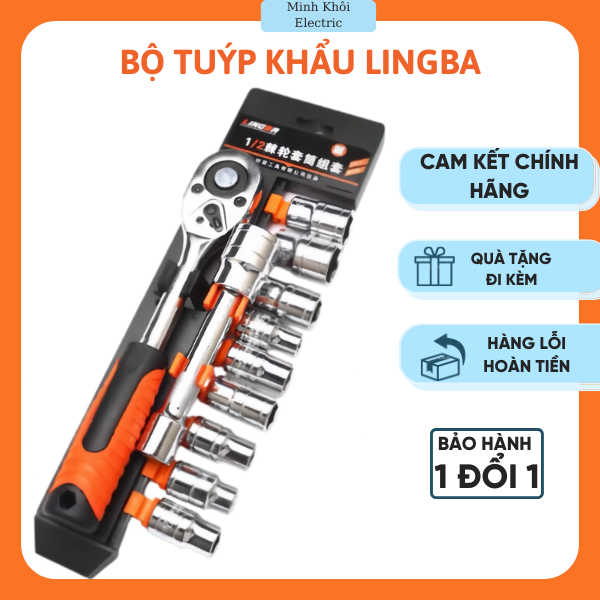 Bộ tuýp khẩu 12 chi tiết Lingba 1/2 mở bu lông ốc vítbộ khẩu 12 chi tiếtbộ tuýp 12 chi tiết tay tự đ