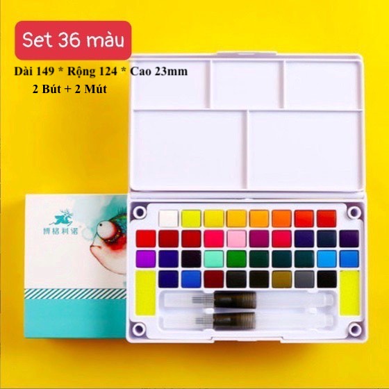 Bộ Màu Nước Solid Water Color 12/18/24/36 Màu Tặng Bút Nước Mút Bảng Màu
