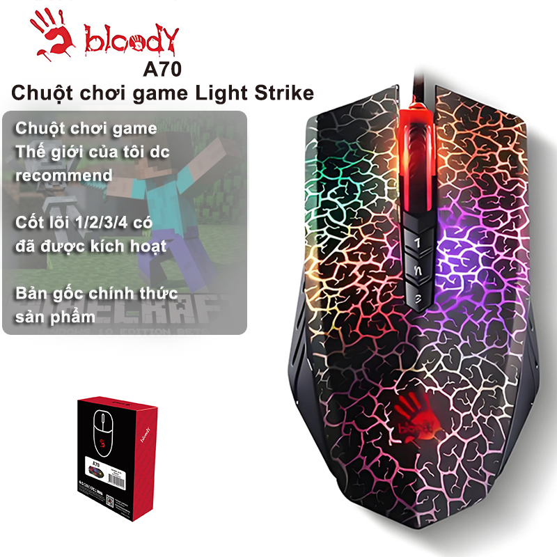 Bloody A4TECH Chuột chơi game tấn công nhẹ A70 đẫm máu 6200cpi tăng tốc 35g phản ứng chính 0.2 ms kh