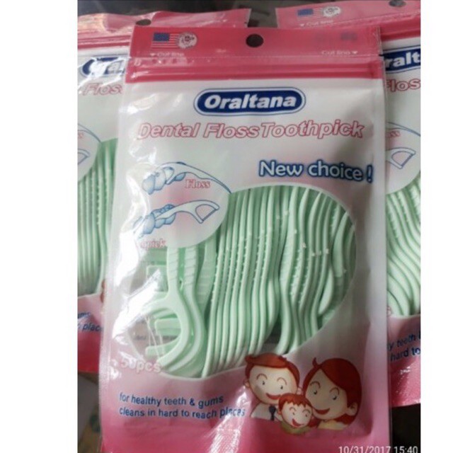 Tăm chỉ nha khoa tiệt trùng Oraltana vệ sinh răng miệng sạch chắc khỏe không hại nướu – Túi 50 cái – Hàng Tanaphar