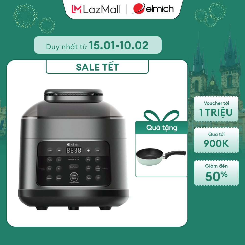 Nồi chiên không dầu Elmich AFE-1808, 5.5L, Đen - Công nghệ Rapid Air, 8 chế độ nấu