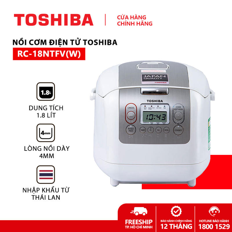 Nồi cơm điện tử Toshiba 1.8L RC-18NTFV(W) - Xuất xứ Thái lan - Lòng nồi hợp kim dày 4mm - Phù hợp cho gia đình 4-6 người - Bảo hành 12 tháng chất lượng Nhật Bản