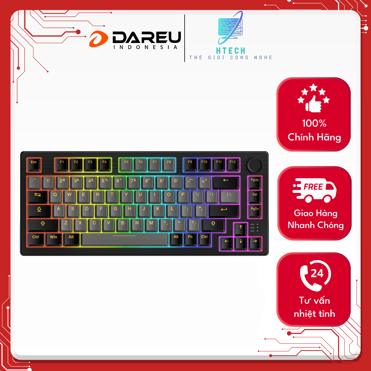 Bàn phím cơ DareU EK75 Pro Triple Mode Black Golden DareU Dream switch - Bảo hành 24 tháng