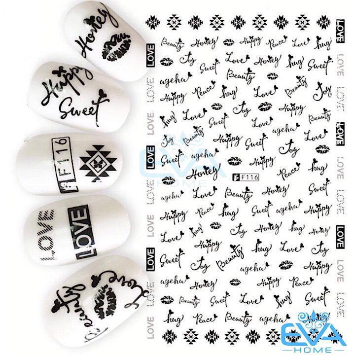 [Hcm]Miếng Dán Móng Tay 3D Nail Sticker Tráng Trí Hoa Văn Hoạ Tiết Chữ Viết Alphabet F116