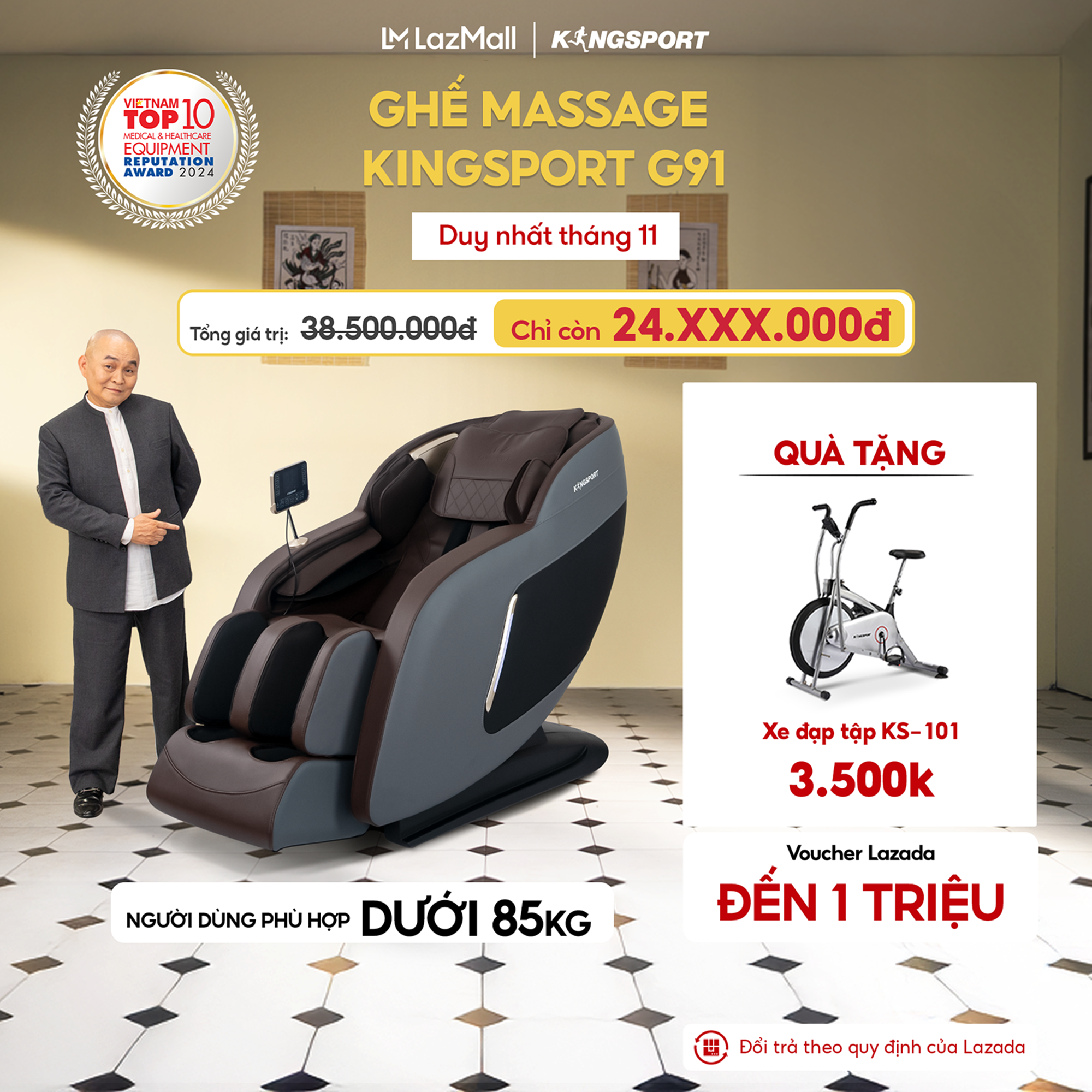 CHỈ GIAO MIỀN NAM | Ghế massage KINGSPORT G91 cao cấp con lăn 3D với 15 bài tập chế độ quét cơ thể t