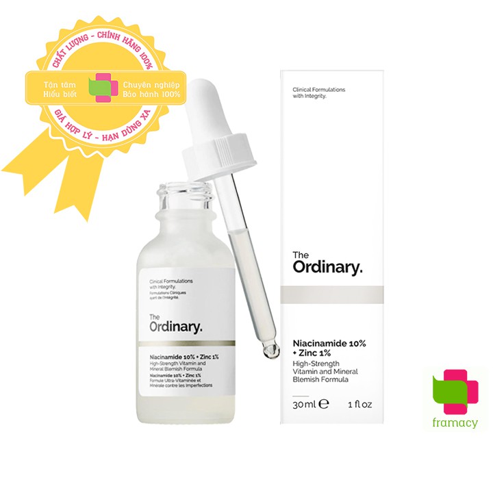 Tinh chất The Ordinary Niacinamide 10% + Kẽm Zinc 1% Canada (30ml) giảm thâm mụn giúp làm sáng da cho người trên 16 tuổ