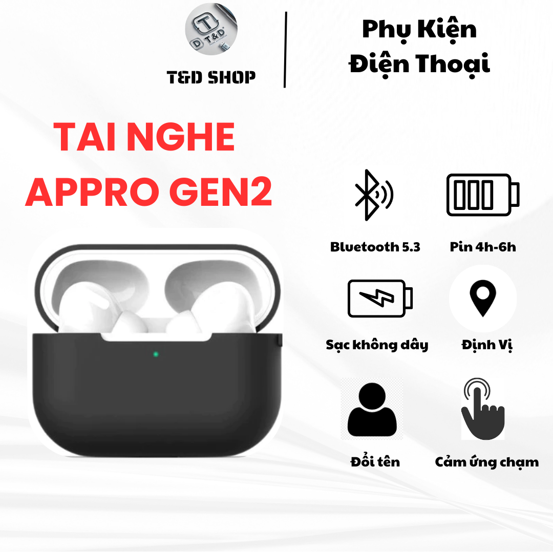 Tai nghe AP PRO GEN 2 bản đầy đủ kèm cáp sạc + Núm cao su - bảo hành 12 tháng 1 đổi 1 trong 15 ngày