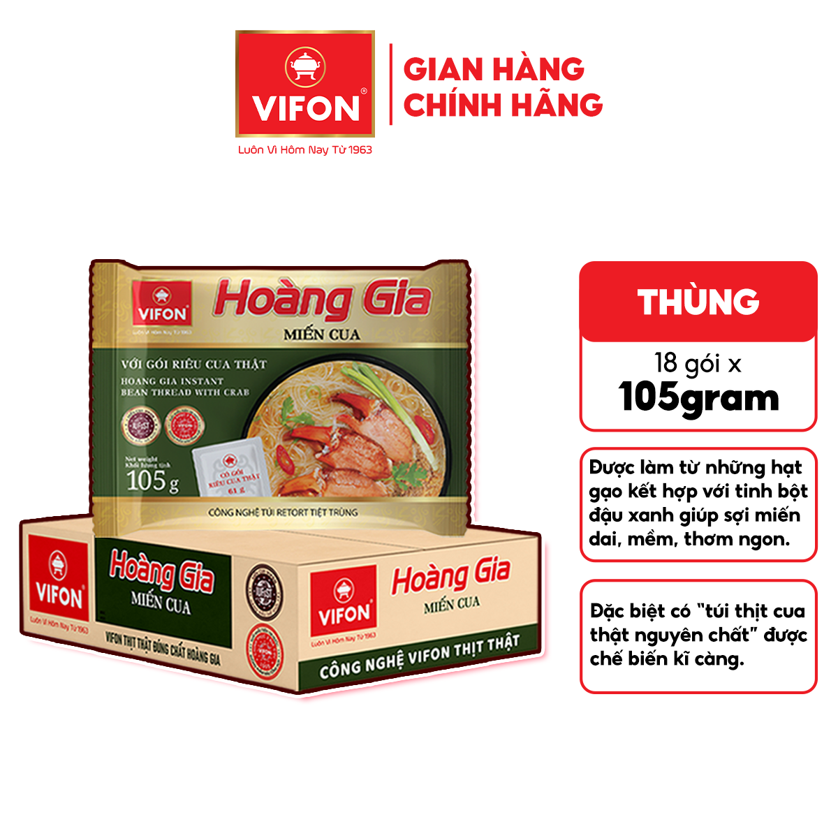 [Tết][VOUCHER 15%] Hoàng Gia Miến cua VIFON 105gr/gói