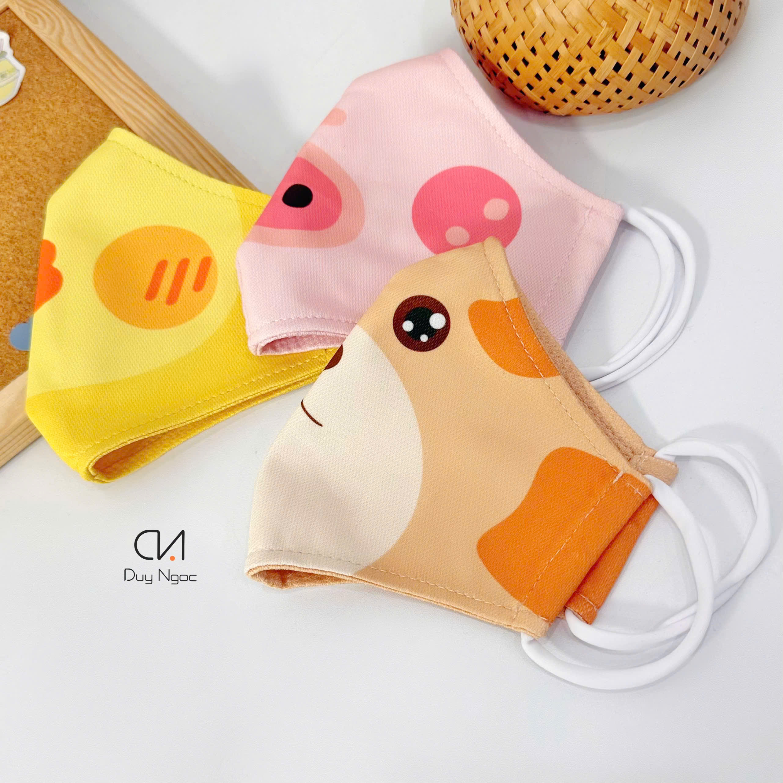 Combo 3 Khẩu trang bé trai bé gái in thú cute Duy Ngọc cho bé từ 4 đến 10 tuổi 3 lớp dây đeo êm ái an toàn (0710 - 0864)