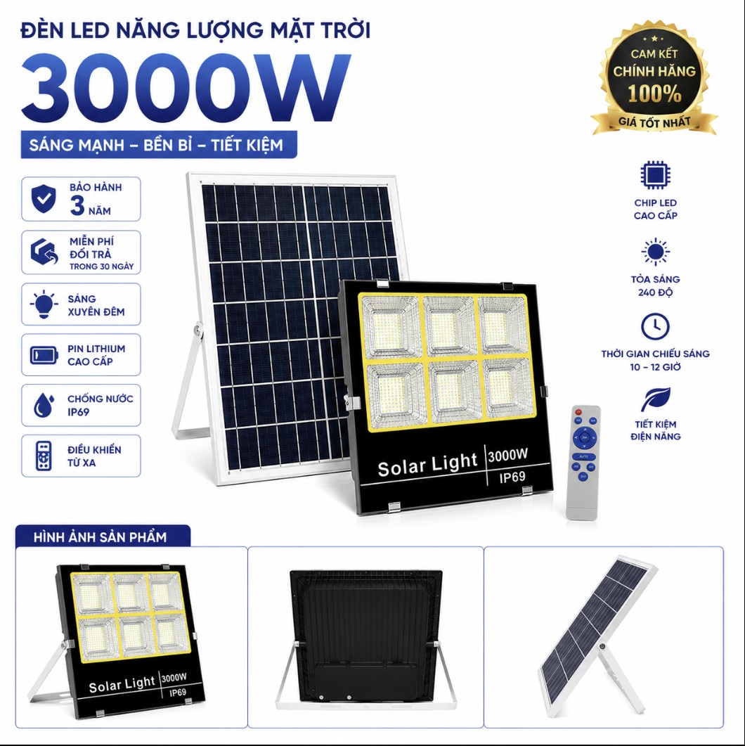 Đèn năng lượng mặt trời 3000w/1500w - Sáng 5- 10 tiếng đèn pha năng lượng siêu sáng tiết kiệm điệncó remotecảm biến