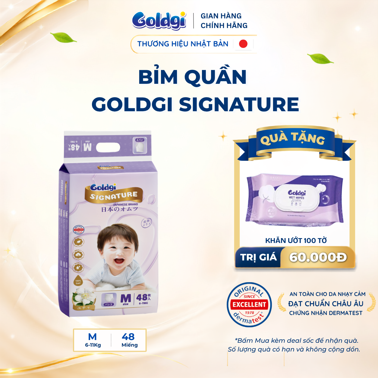 Bỉm quần Goldgi Signature cao cấp hỗ trợ ngừa hăm dịu nhẹ an toàn với da bé đủ size chính hãng