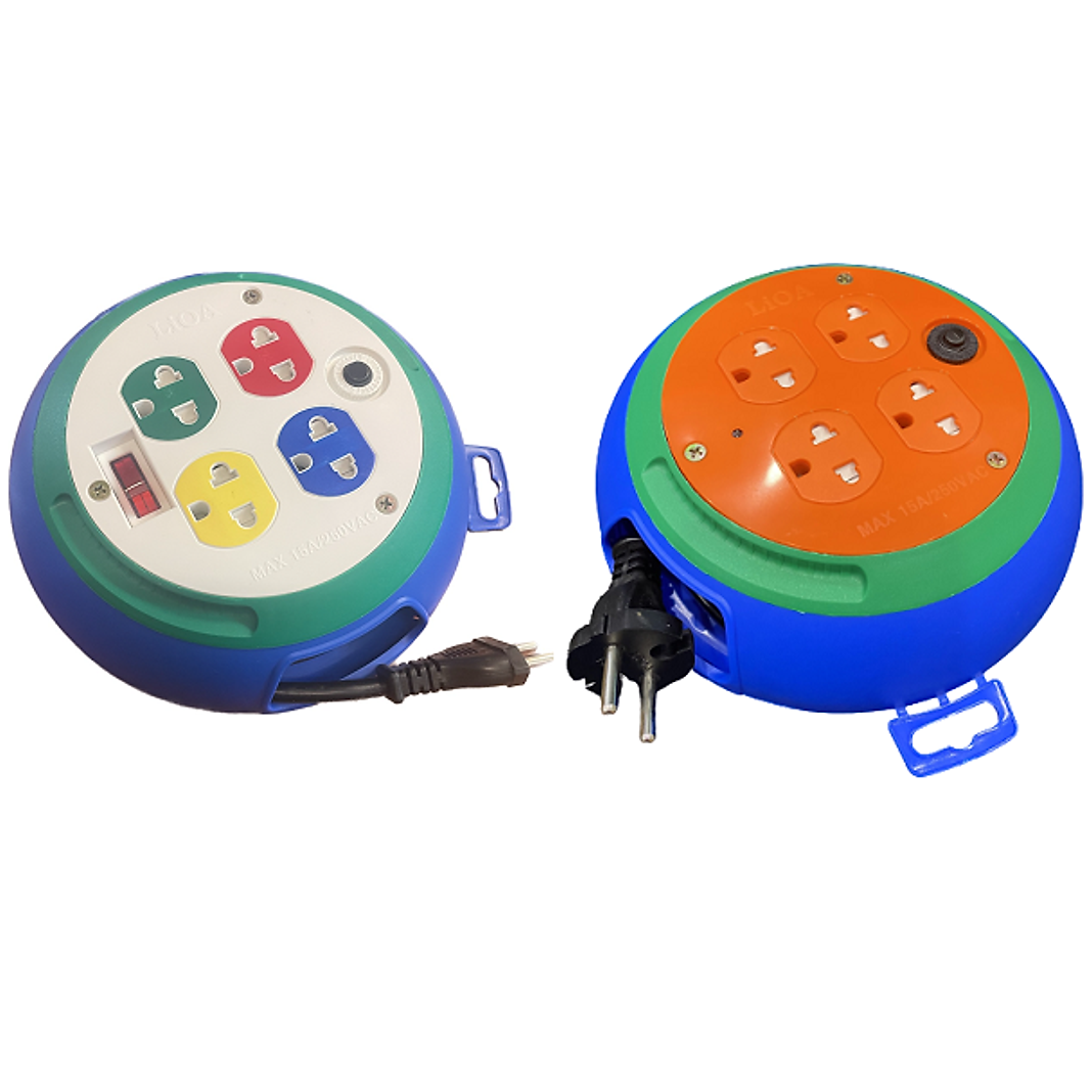 Ổ cắm điện Lioa DB52-15A, 4 lỗ cắm, dây dài 5m, màu xanh cam