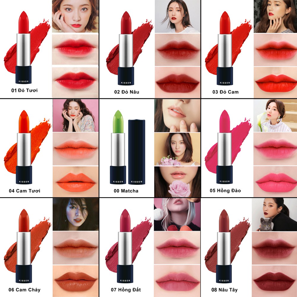 Son Lì Thiên Nhiên Dạng Thỏi Kisson Matte Lipstick Chất Siêu Mịn Mượt Tươi Tắn Lâu Trôi Cả Ngày 3.5Gg Không Hề Gây Khô Môi Nhờ Chất Dưỡng Ẩm Sâu - Guty Home