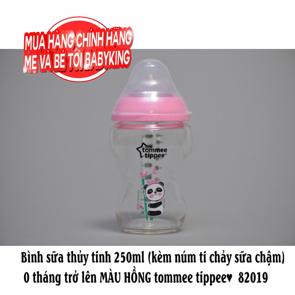 Bình sữa thủy tinh 250ml  150 ml (kèm núm ti chảy sữa chậm) 0 tháng trở lên tommee tippee (82017)