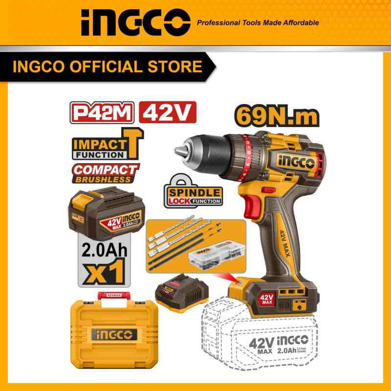 Máy khoan búa không chổi than hệ pin 42V max INGCO CIDLI426981 69NM