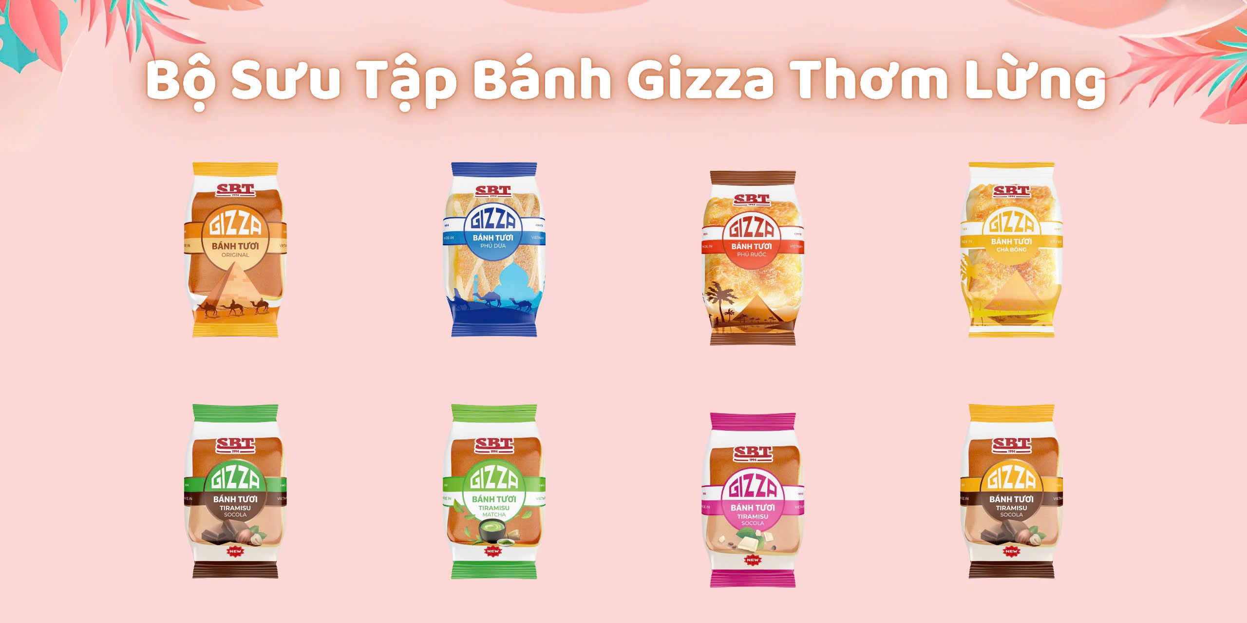Bánh Bông Lan Tươi Gizza SBT Phủ Dừa Phủ Ruốc Gói 55g Tiện Lợi Cho Bữa Sáng Bữa Phụ Ăn Vặt