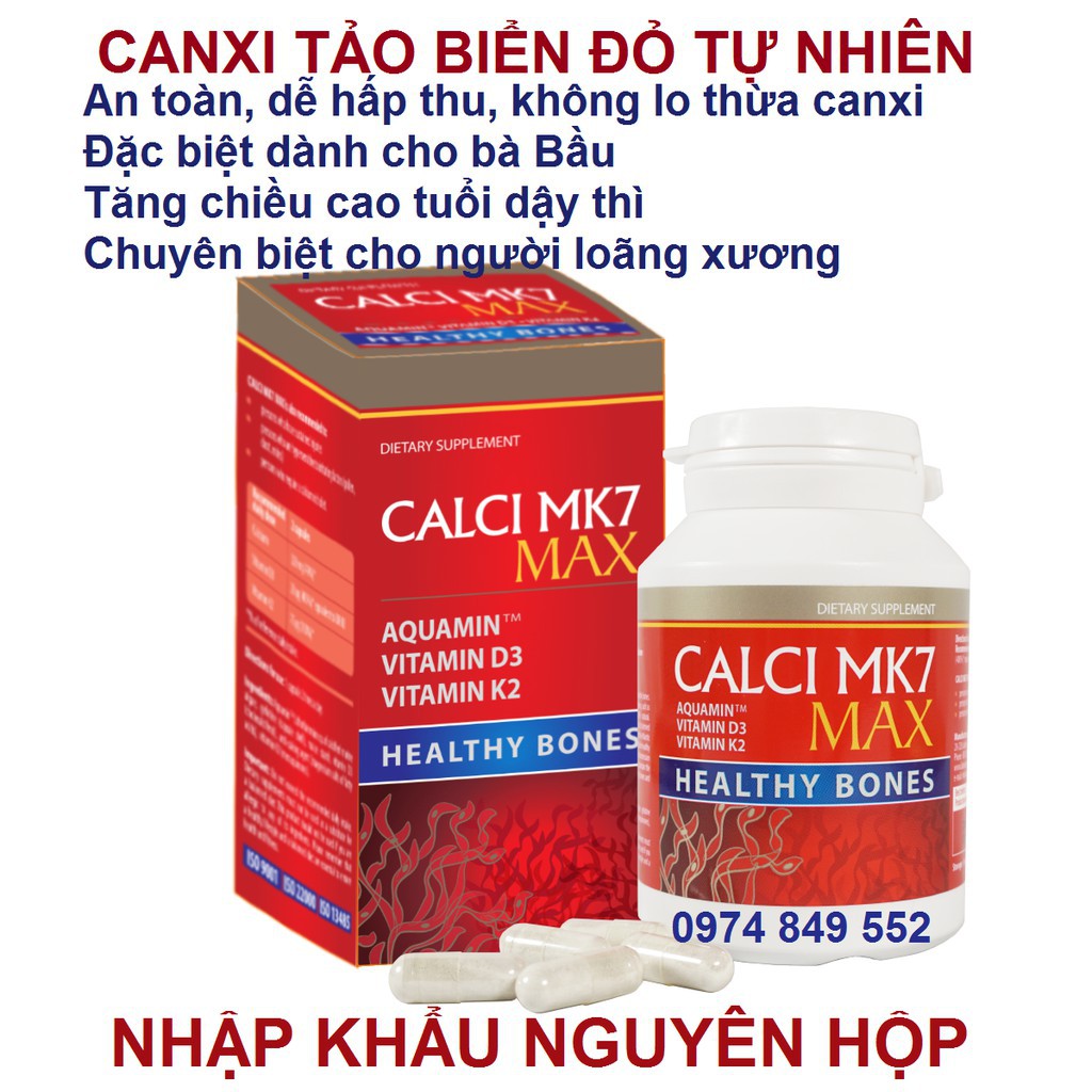 Canxi Tảo Đỏ Tự Nhiên Calci Mk7 Max Tăng Chiều Cao Cho Tuổi Dậy Thì Chuyên Biệt Cho Người Bị Loãng Xương Bà Bầu