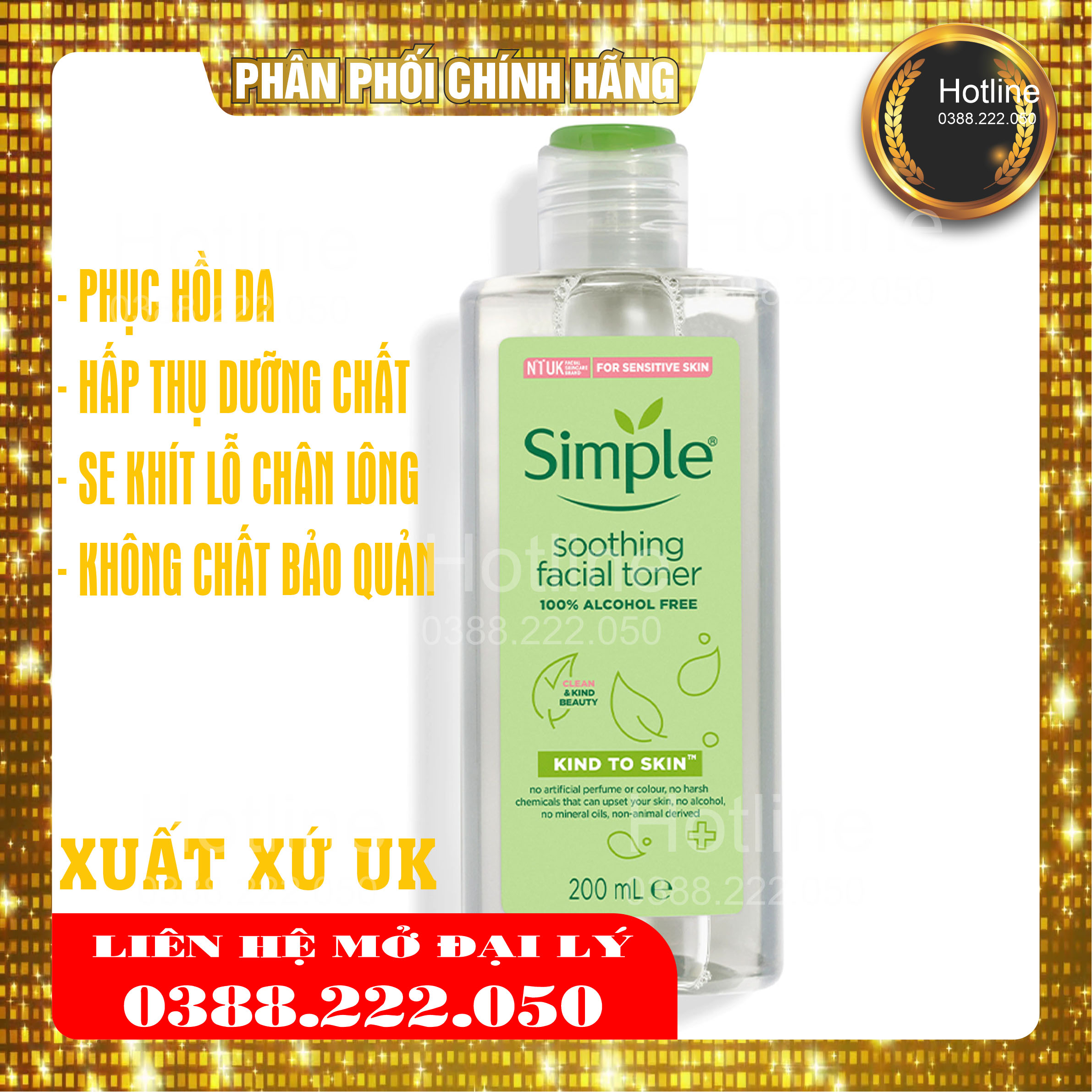 Nước Hoa Hồng Làm Dịu Da Nhạy Cảm Simple Soothing Facial Toner Chính Hãng