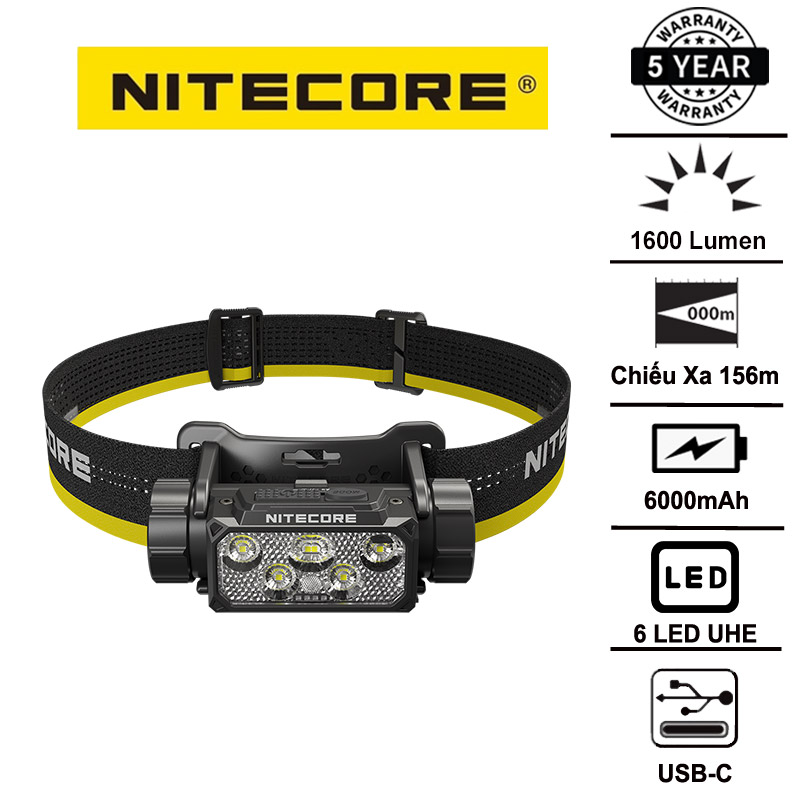 Đèn pin đội đầu NITECORE HC70 UHE độ sáng 1600 lumen chiếu xa 156m pin 6000mAH sạc USB C