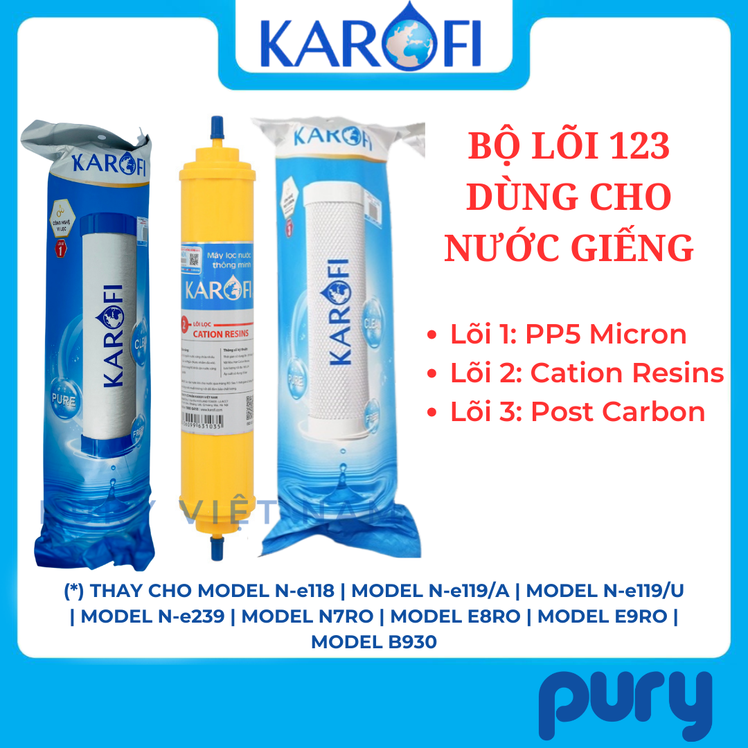 Combo 123 có lõi lọc nước Cation Resins Karofi chính hãng - Lõi lọc nước giếng - Model K8RO-H N-e118