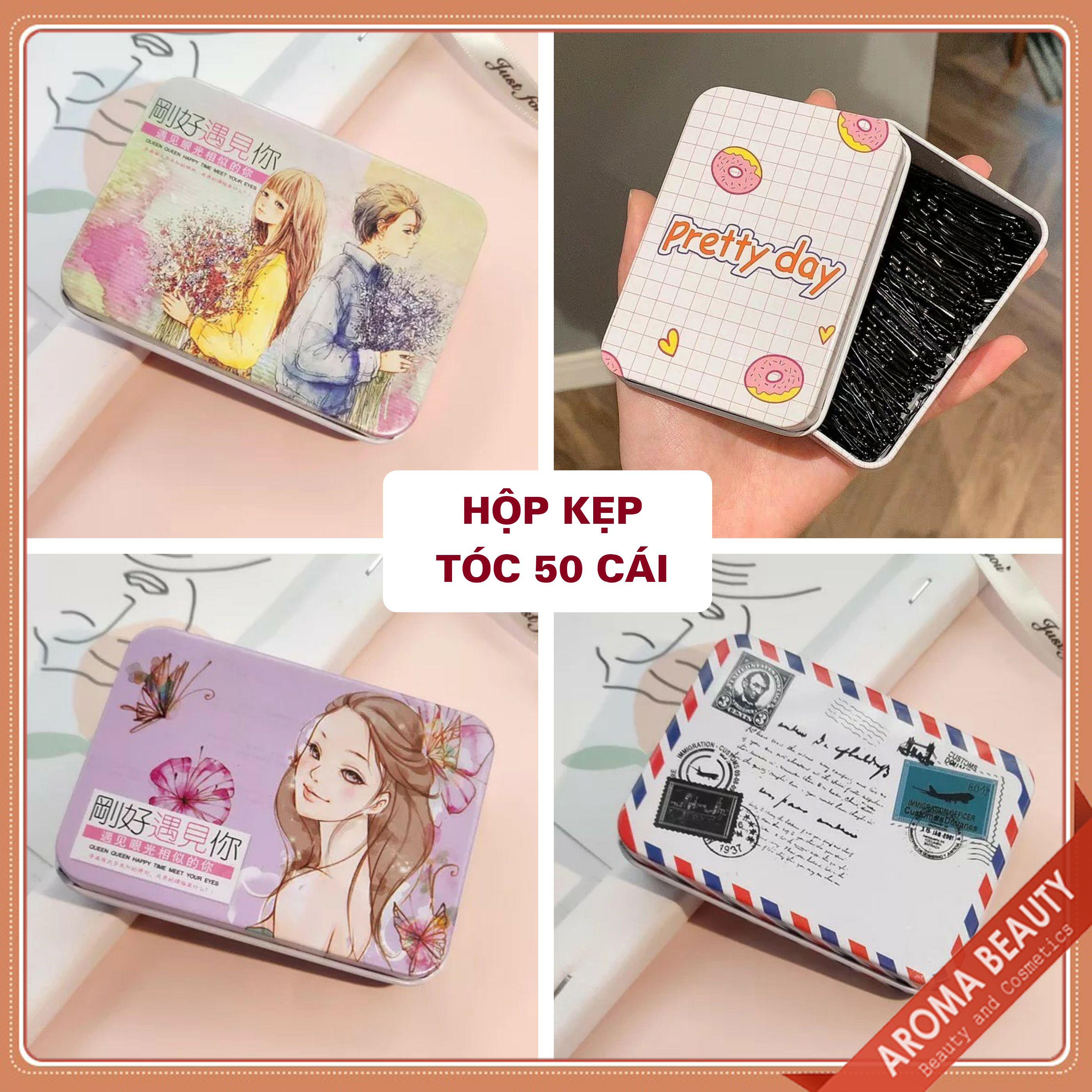 Hộp kẹp tóc và 50 kẹp tóc sóng siêu cute hàng nội địa trung