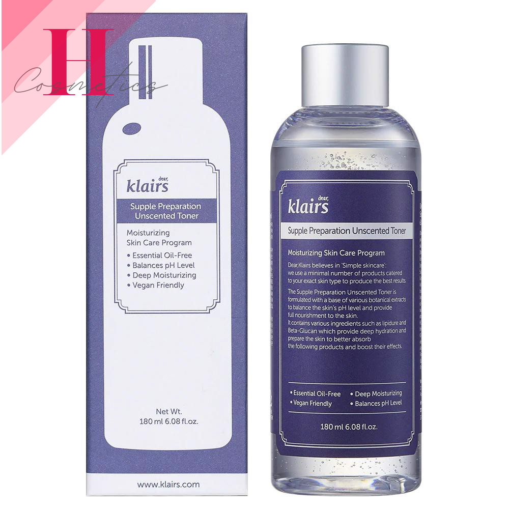 [Hcm]Nước Hoa Hồng Không Mùi Klairs Supple Preparation Unscented Toner 180Ml