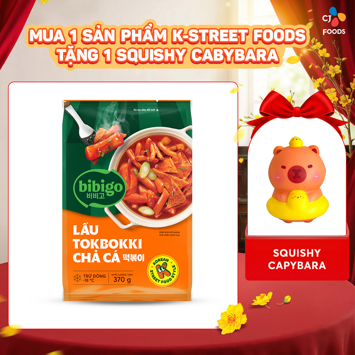 [Mua 1 tặng 1 đồ chơi xả stress] Lẩu Tokbokki Chả Cá Hàn Quốc Bibigo gói 370g (Lẩu tokbokki chả cá S