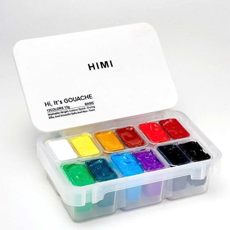 Màu Gouache Himi Sinh Đôi 12 Màu x 12ml – Dạng Thạch Che Phủ Cao Chính Hãng