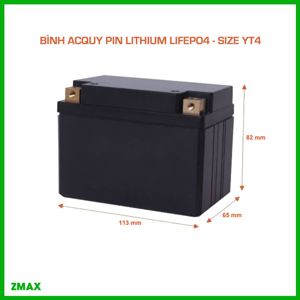 Bình Acquy ZMax Pin Lithium LifePO4 12V 6ah ZM12V6-YT4 Dùng Cho Xe Máy