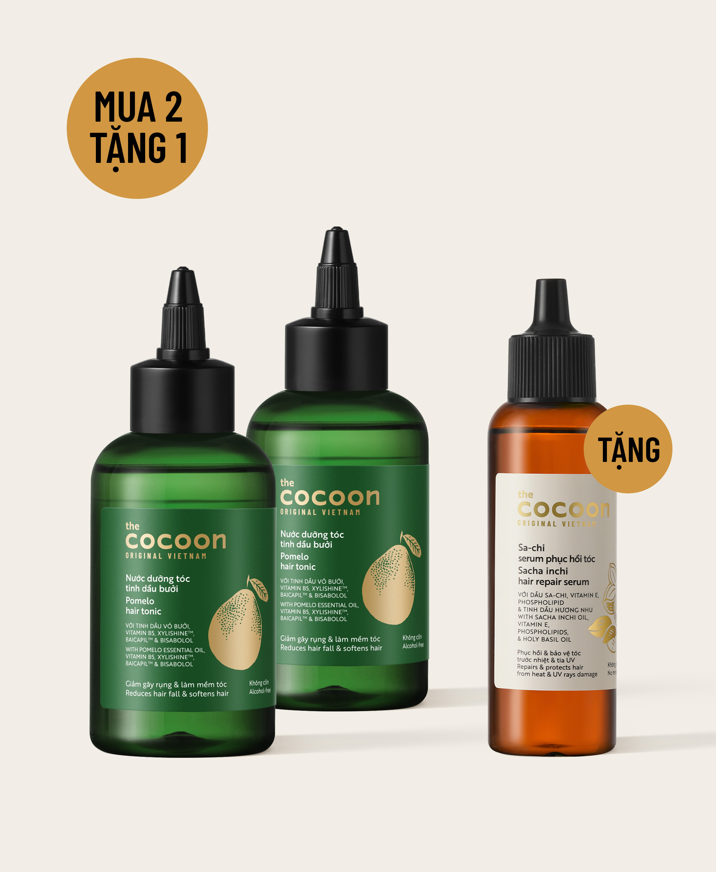 SPECIAL COMBO 2 chai Nước Dưỡng Tóc Tinh Dầu Bưởi Cocoon 140ml - tặng Serum Sachi phục hồi tóc Cocoo