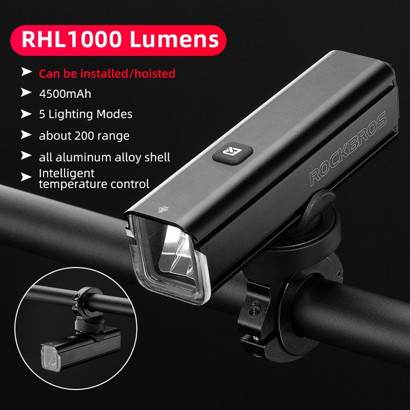 Đèn pin ROCKBROS RHL1000 1000 Lumen sạc được 4500mAh vỏ nhôm chống nước cho xe đạp (0502)