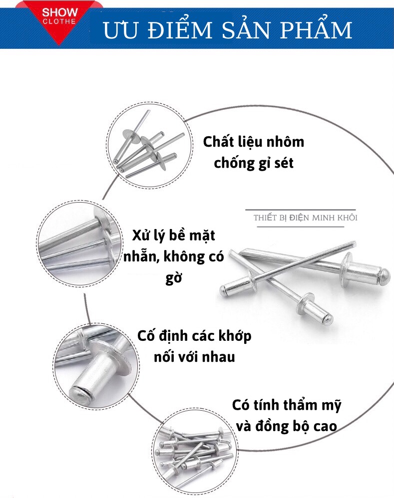 đinh rút nhôm rive Phú Thành túi 100c đinh tán rivet rút nhôm ri vê tán rivets