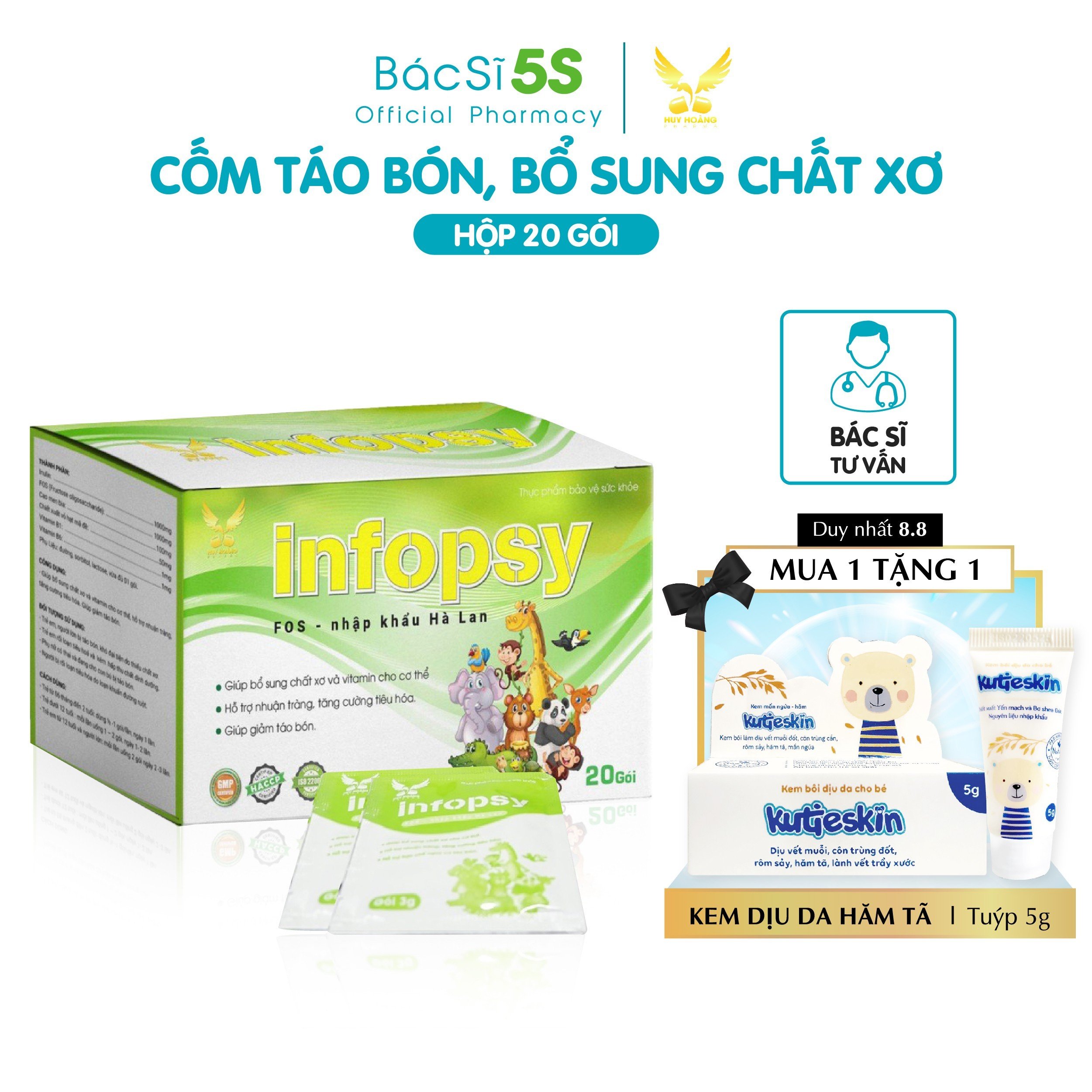 Cốm chống táo bón bổ sung chất xơ Infopsy -  Thành phần chất xơ tiên tiến phối hợp Inulin & Fos (Hộp