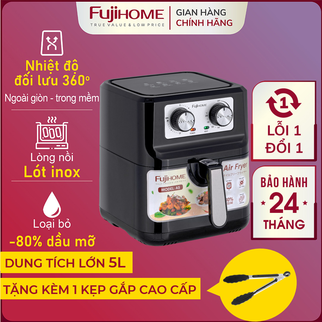 Nồi chiên không dầu 12L điện tử Nhập Khẩu FUJIHOME tự ngắt tặng đủ 7 món phụ kiện, Nồi chiên không k
