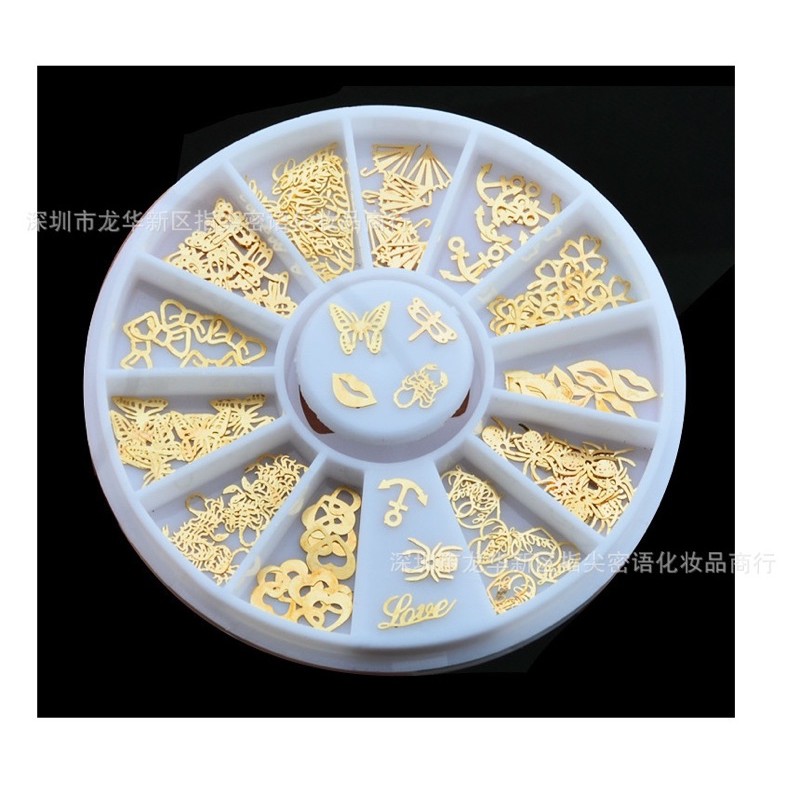 Khay phụ kiện sắt vàng nail charm sắt bướm nơ đủ hình trang trí móng tay