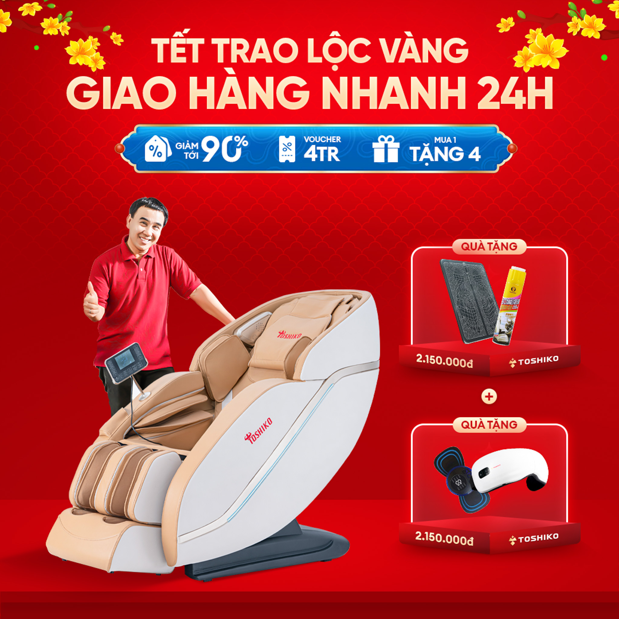 Ghế massage toàn thân tiêu chuẩn Nhật Bản Toshiko T22 -  Sở hữu con lăn 4D massage di chuyển Tự động