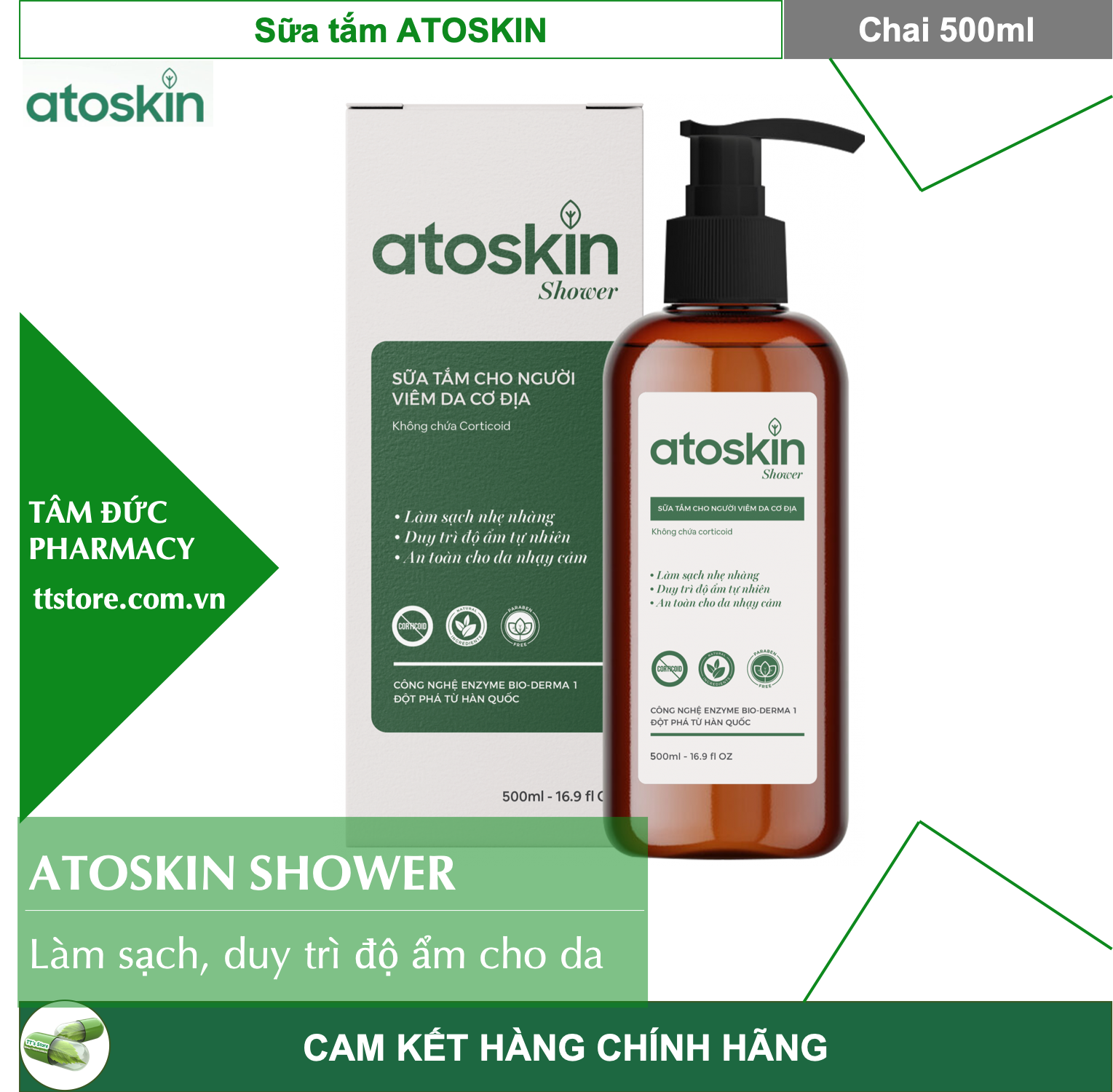 [Hcm]Sữa Tắm Atoskin [Chai 500Ml] - Atoskin Shower - Dành Cho Người Viêm Da Cơ Địa