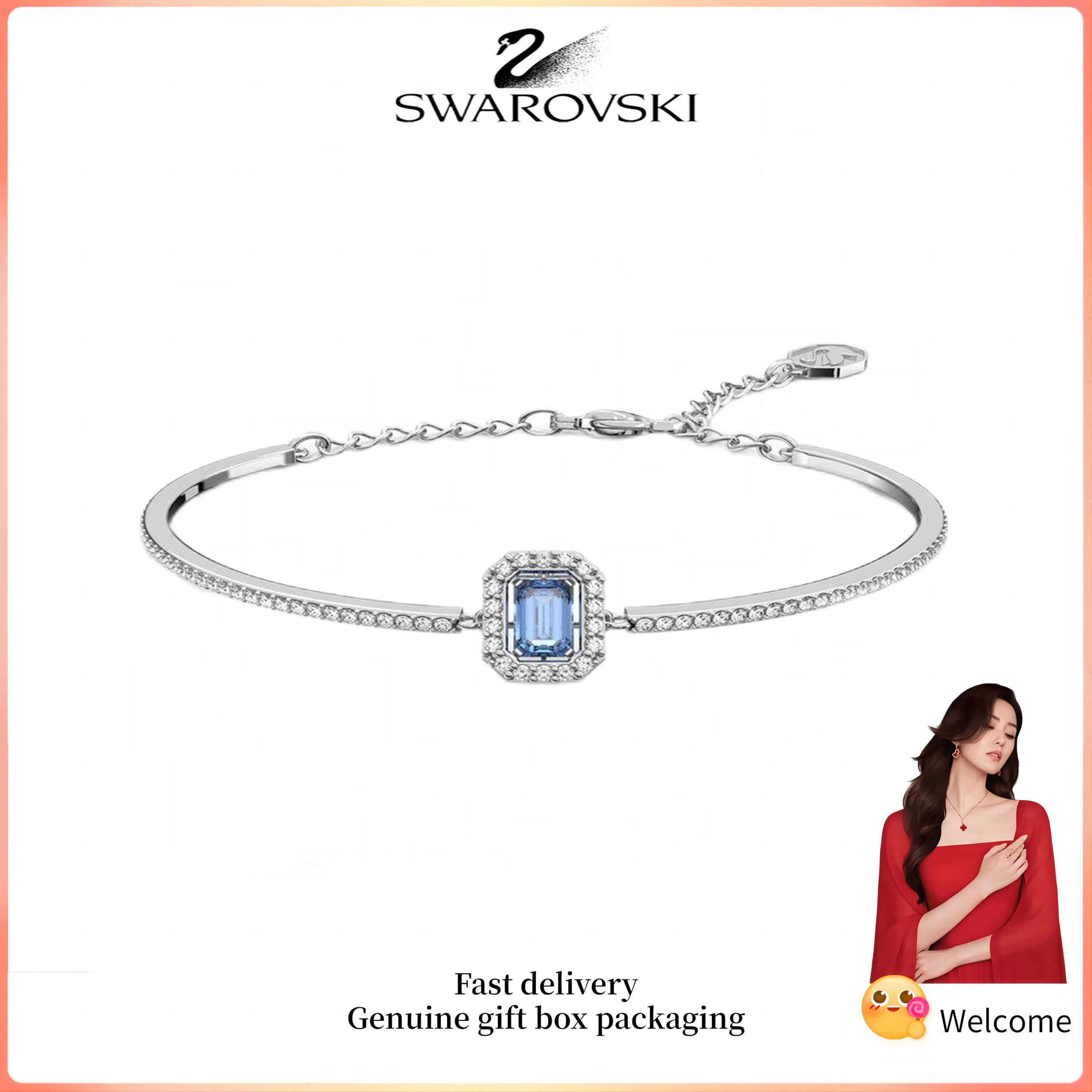 ♈ Swarovski ♈ Vòng tay thời trang nữ Bạc nguyên chất S925 đá Swarovski zirconia cắt hình bát giác đá